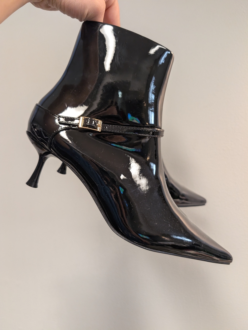 Joe Fresh Black Patent Leather Pointed Toe Ankle Boots